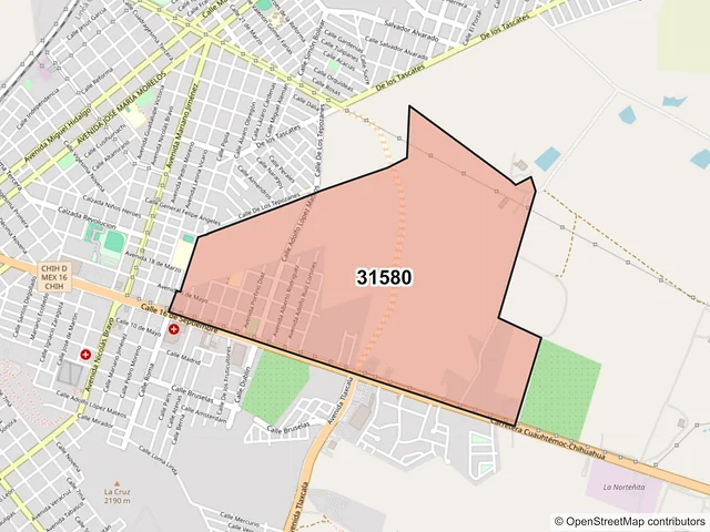 Mapa del código postal 31580, Cuauhtémoc, Chihuahua