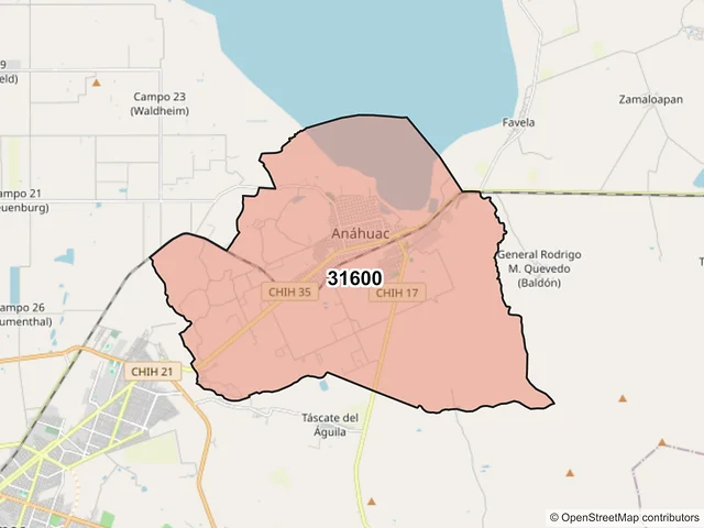 Mapa del código postal 31600, Cuauhtémoc, Chihuahua