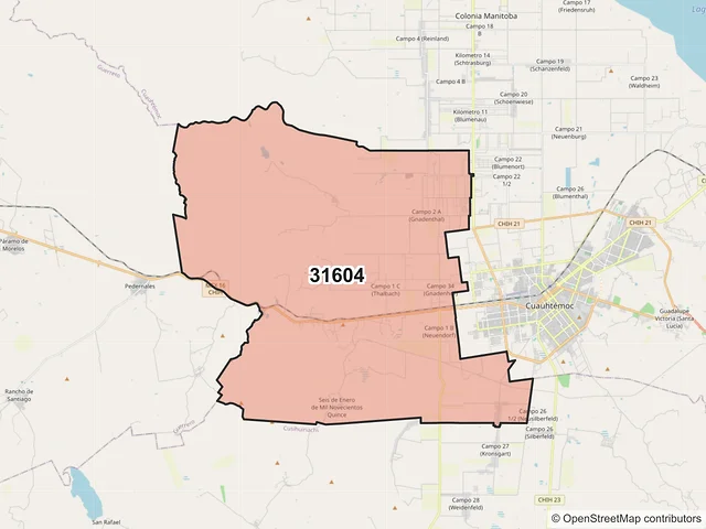 Mapa del código postal 31604, Cuauhtémoc, Chihuahua