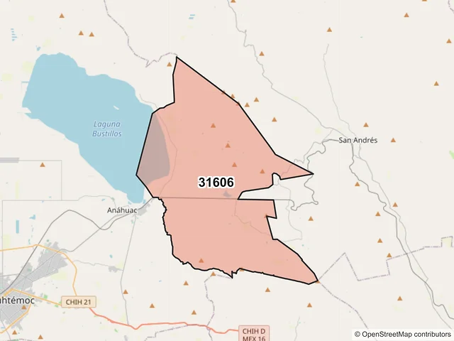 Mapa del código postal 31606, Cuauhtémoc, Chihuahua