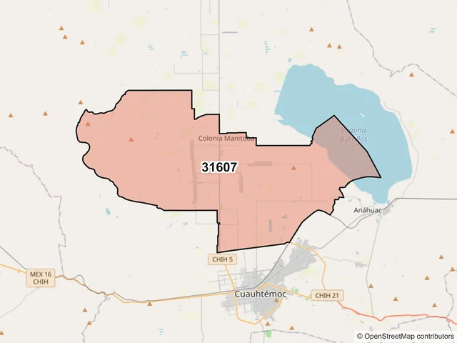 Mapa del código postal 31607, Cuauhtémoc, Chihuahua