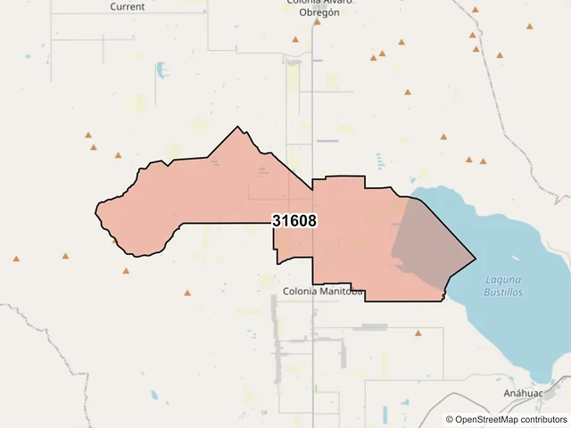 Mapa del código postal 31608, Cuauhtémoc, Chihuahua