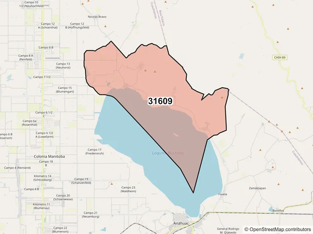 Mapa del código postal 31609, Cuauhtémoc, Chihuahua
