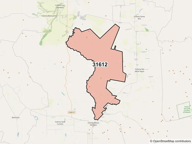 Mapa del código postal 31612, Cuauhtémoc, Chihuahua