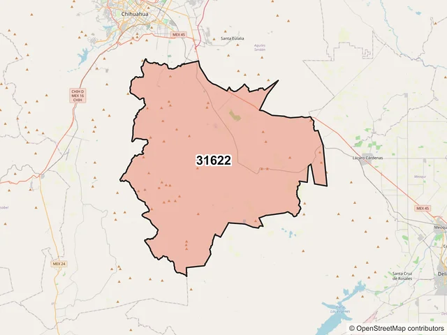 Mapa del código postal 31622, Chihuahua, Chihuahua