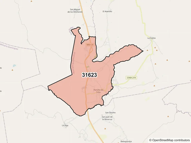 Mapa del código postal 31623, Chihuahua, Chihuahua