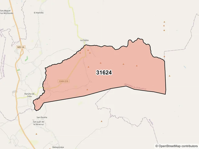 Mapa del código postal 31624, Chihuahua, Chihuahua
