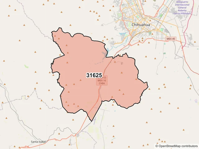 Mapa del código postal 31625, Chihuahua, Chihuahua