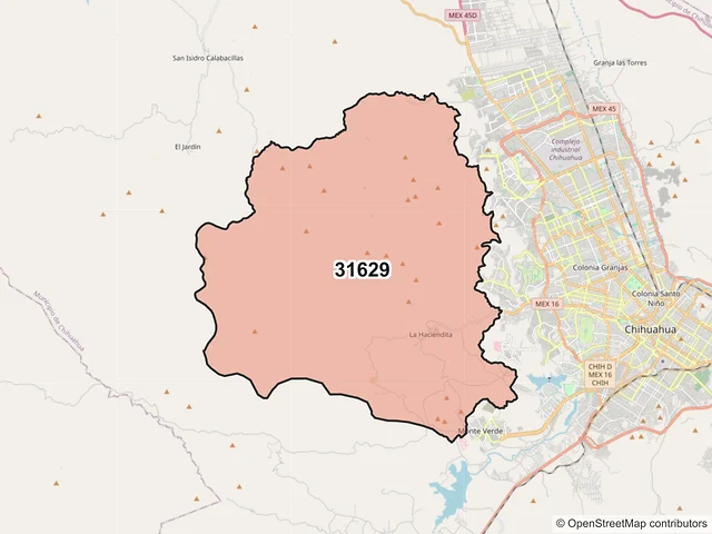 Mapa del código postal 31629, Chihuahua, Chihuahua