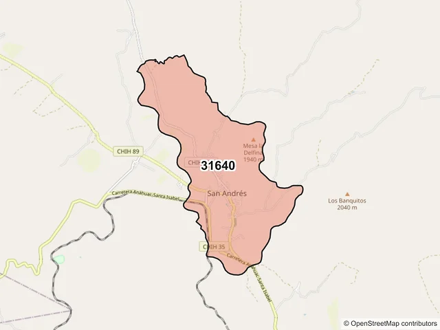 Mapa del código postal 31640, Riva Palacio, Chihuahua