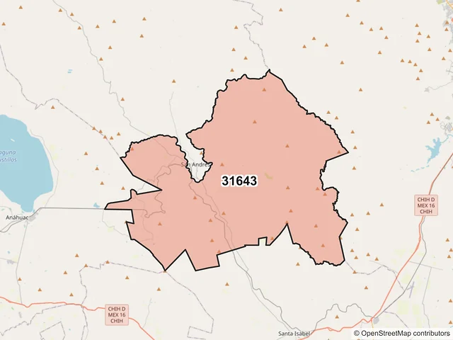 Mapa del código postal 31643, Riva Palacio, Chihuahua