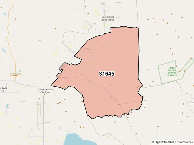 Mapa del código postal 31645, Riva Palacio, Chihuahua
