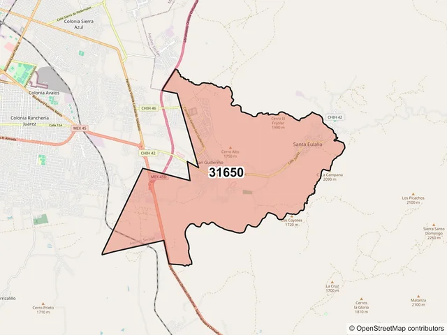 Mapa del código postal 31650, Aquiles Serdán, Chihuahua