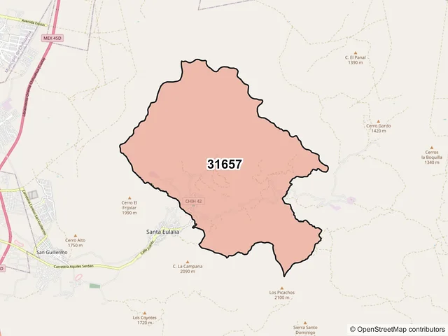 Mapa del código postal 31657, Aquiles Serdán, Chihuahua