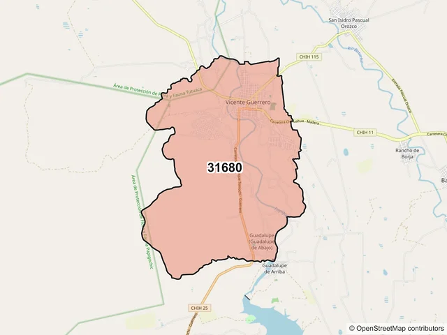 Mapa del código postal 31680, Guerrero, Chihuahua