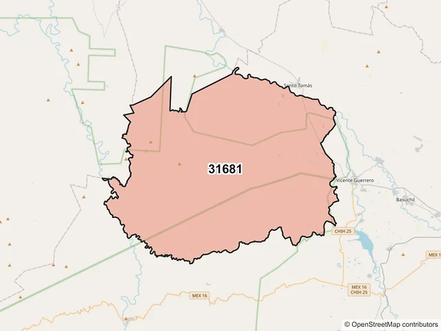 Mapa del código postal 31681, Guerrero, Chihuahua
