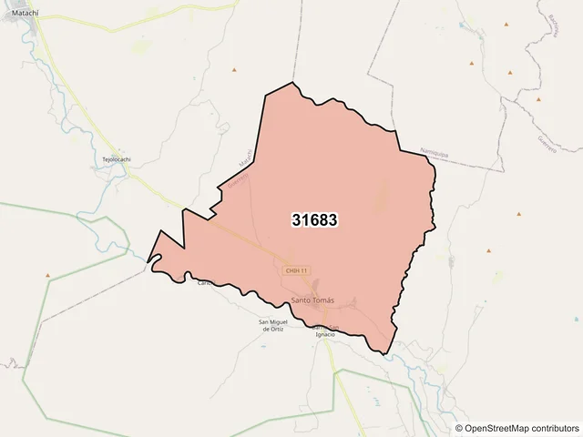 Mapa del código postal 31683, Guerrero, Chihuahua