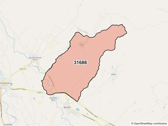 Mapa del código postal 31686, Guerrero, Chihuahua