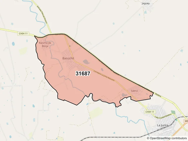 Mapa del código postal 31687, Guerrero, Chihuahua