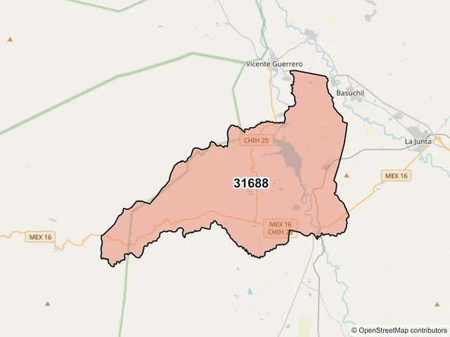 Mapa del código postal 31688, Guerrero, Chihuahua