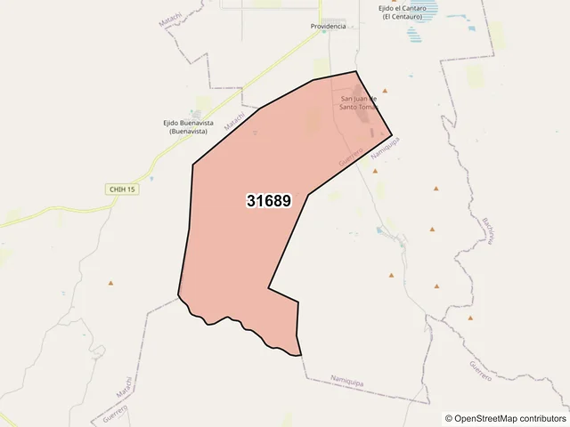 Mapa del código postal 31689, Guerrero, Chihuahua