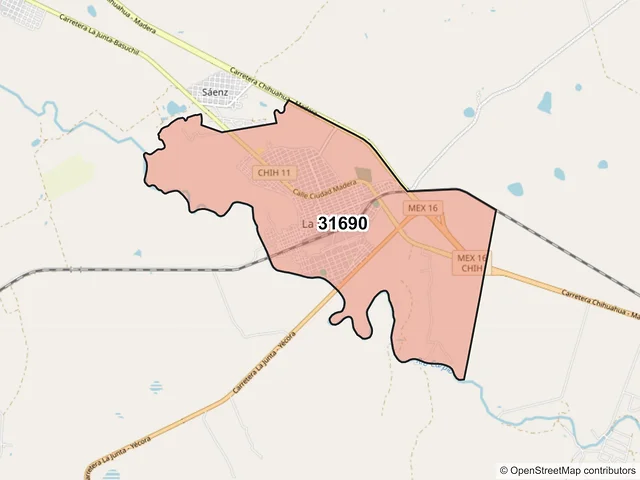 Mapa del código postal 31690, Guerrero, Chihuahua