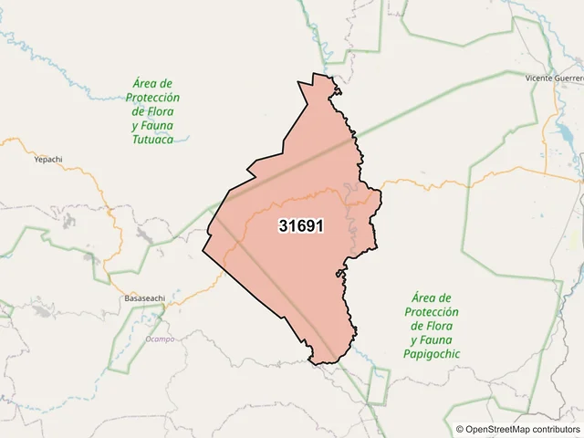 Mapa del código postal 31691, Guerrero, Chihuahua