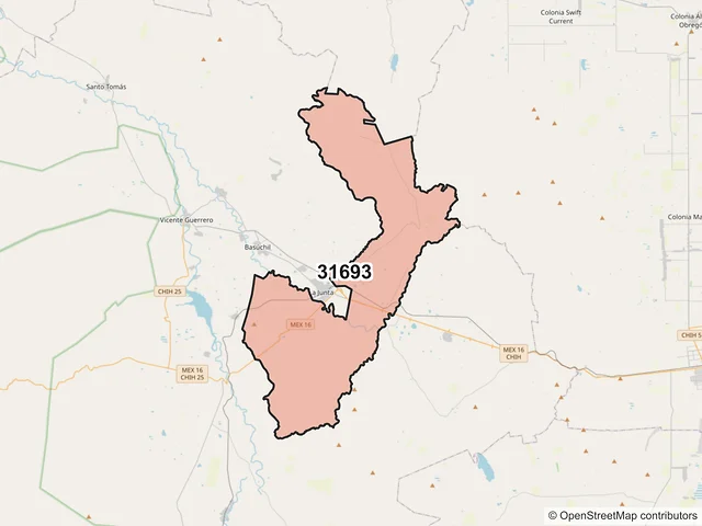 Mapa del código postal 31693, Guerrero, Chihuahua
