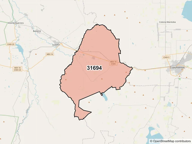 Mapa del código postal 31694, Guerrero, Chihuahua