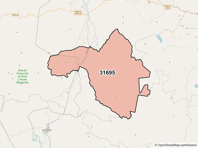 Mapa del código postal 31695, Guerrero, Chihuahua