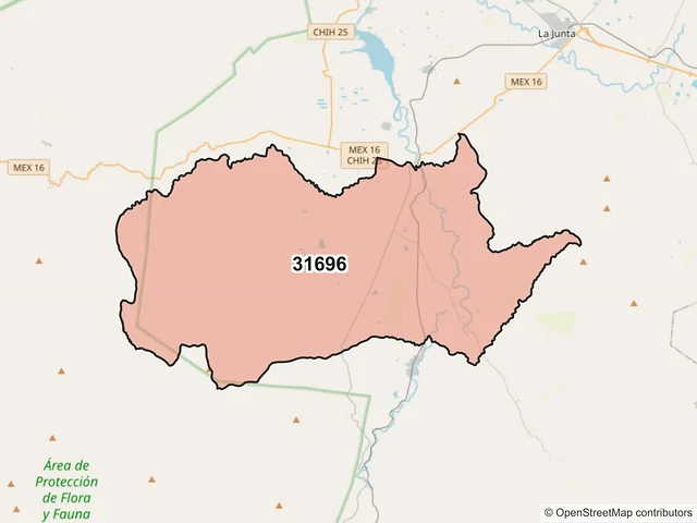 Mapa del código postal 31696, Guerrero, Chihuahua