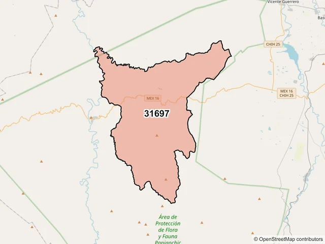 Mapa del código postal 31697, Guerrero, Chihuahua