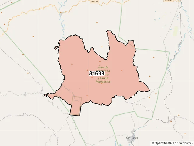 Mapa del código postal 31698, Guerrero, Chihuahua