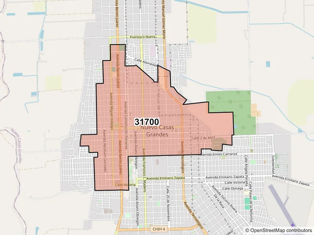Mapa del código postal 31700, Nuevo Casas Grandes, Chihuahua