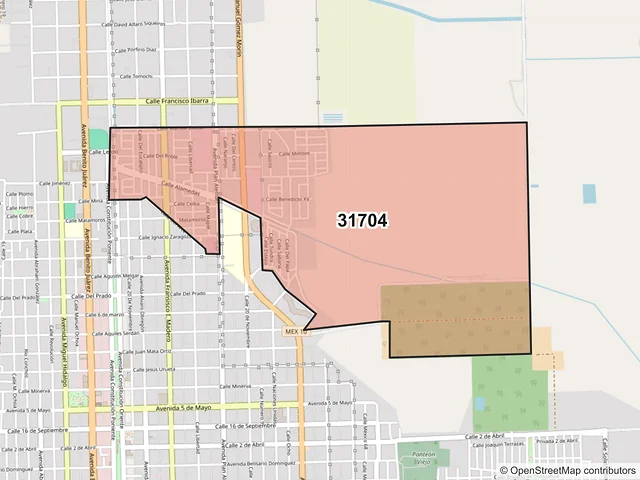 Mapa del código postal 31704, Nuevo Casas Grandes, Chihuahua