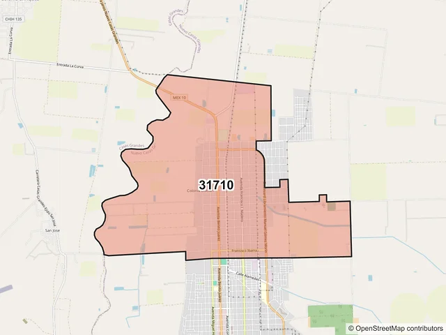 Mapa del código postal 31710, Nuevo Casas Grandes, Chihuahua