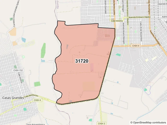 Mapa del código postal 31720, Nuevo Casas Grandes, Chihuahua