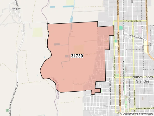 Mapa del código postal 31730, Nuevo Casas Grandes, Chihuahua