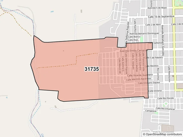 Mapa del código postal 31735, Nuevo Casas Grandes, Chihuahua