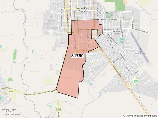 Mapa del código postal 31750, Nuevo Casas Grandes, Chihuahua