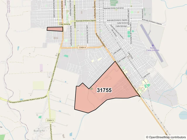 Mapa del código postal 31755, Nuevo Casas Grandes, Chihuahua