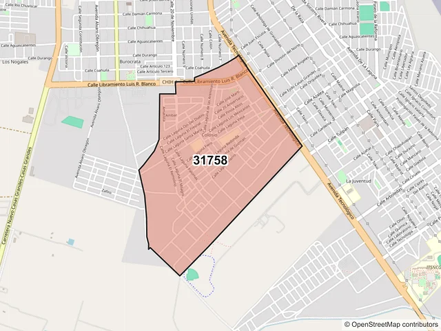 Mapa del código postal 31758, Nuevo Casas Grandes, Chihuahua