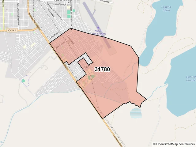 Mapa del código postal 31780, Nuevo Casas Grandes, Chihuahua