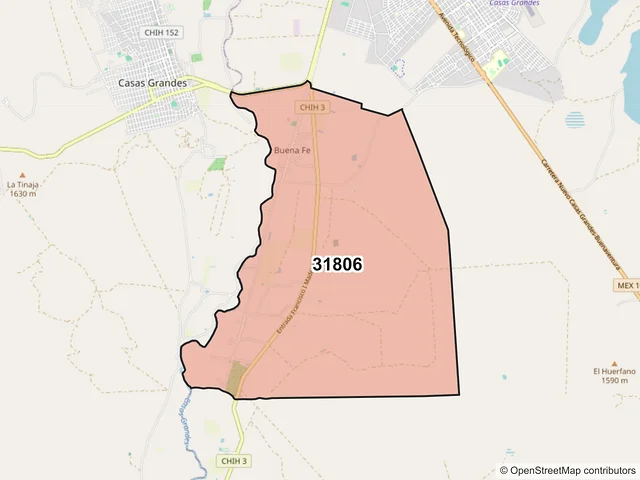 Mapa del código postal 31806, Nuevo Casas Grandes, Chihuahua