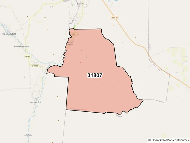Mapa del código postal 31807, Nuevo Casas Grandes, Chihuahua