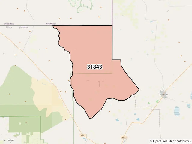 Mapa del código postal 31843, Janos, Chihuahua