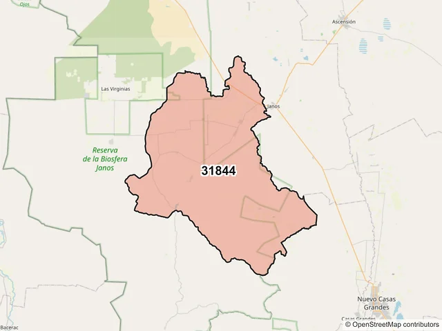 Mapa del código postal 31844, Janos, Chihuahua