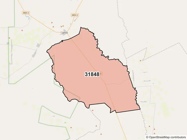 Mapa del código postal 31848, Janos, Chihuahua
