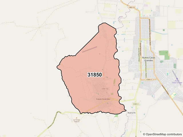 Mapa del código postal 31850, Casas Grandes, Chihuahua
