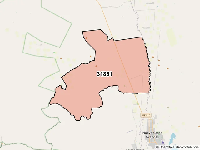 Mapa del código postal 31851, Casas Grandes, Chihuahua